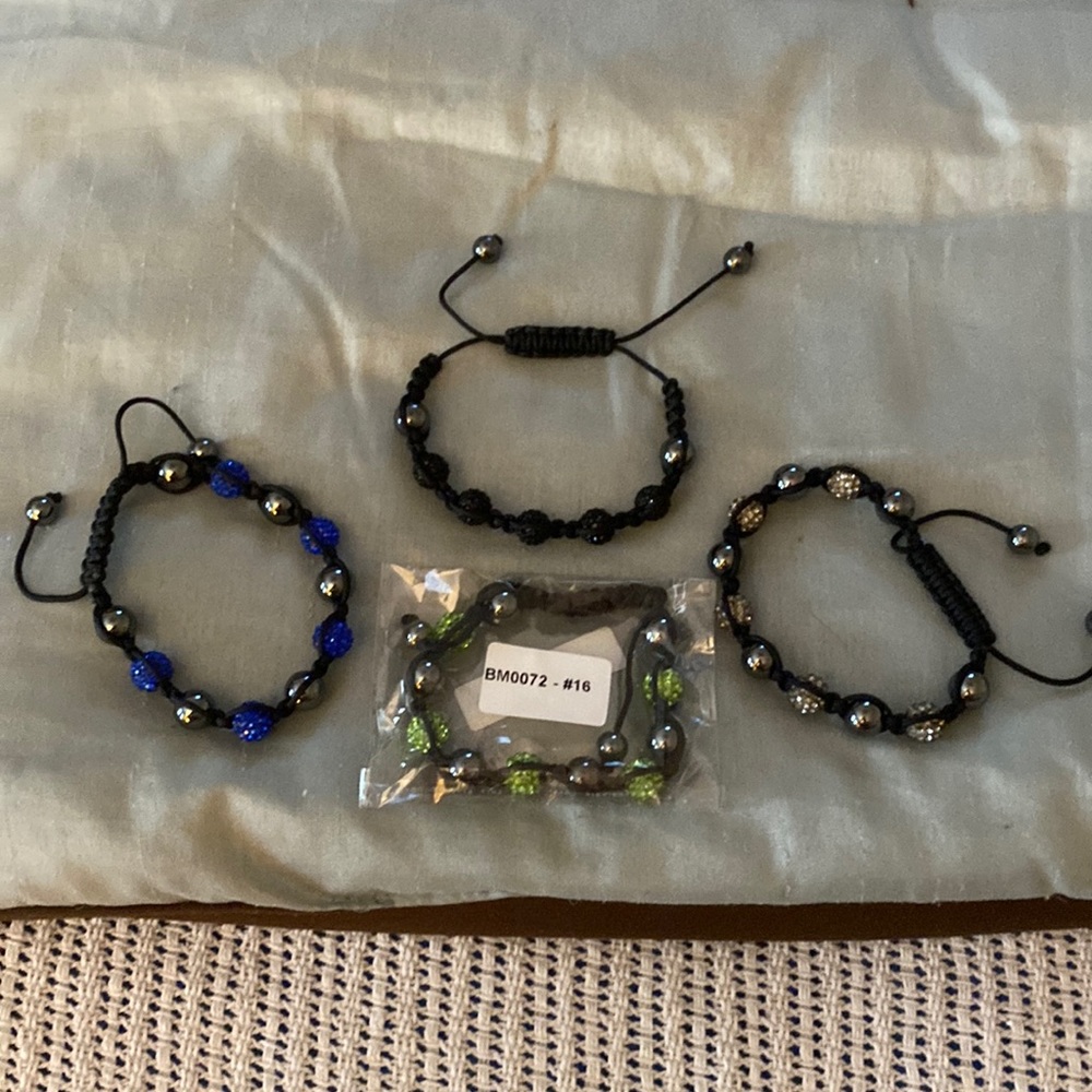 Four Bracelets /Stones in Blue, Black, Silver, Green w/Pewter..NWOT..never worn.
